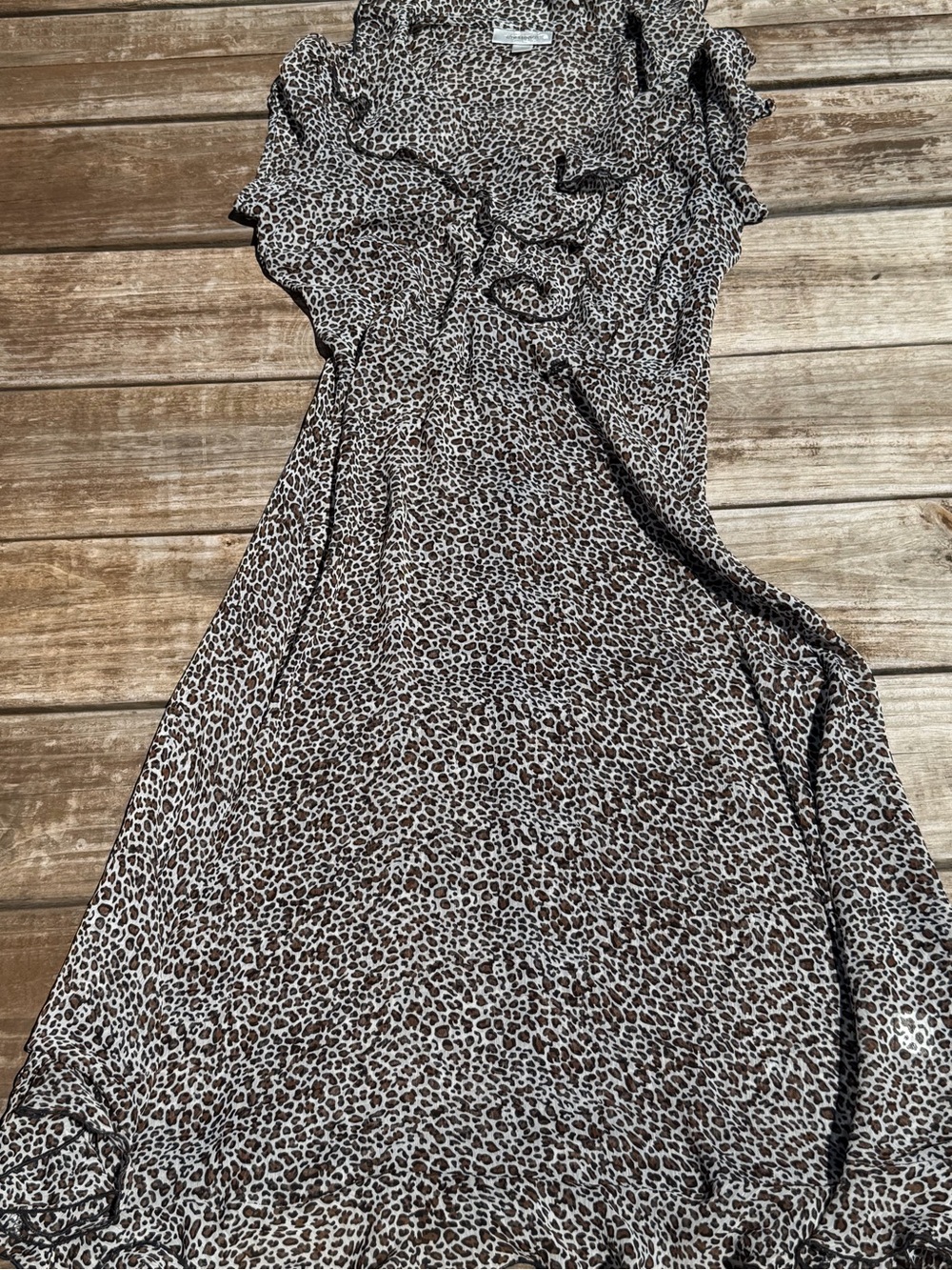 dressbarn Leopard Print Ruffle Midi Dress - Brown/Black size 8